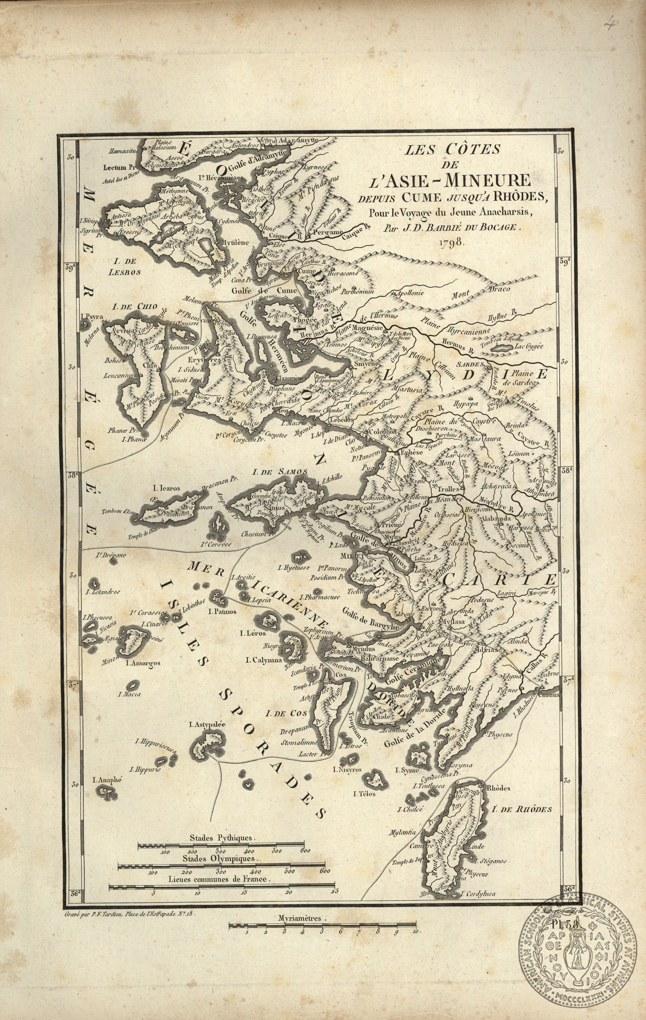 Les Cotes de l' Asie Mineure depuis Cume jusqu'a Rhodes, pour le Voyage du Jeune Anacharsis.